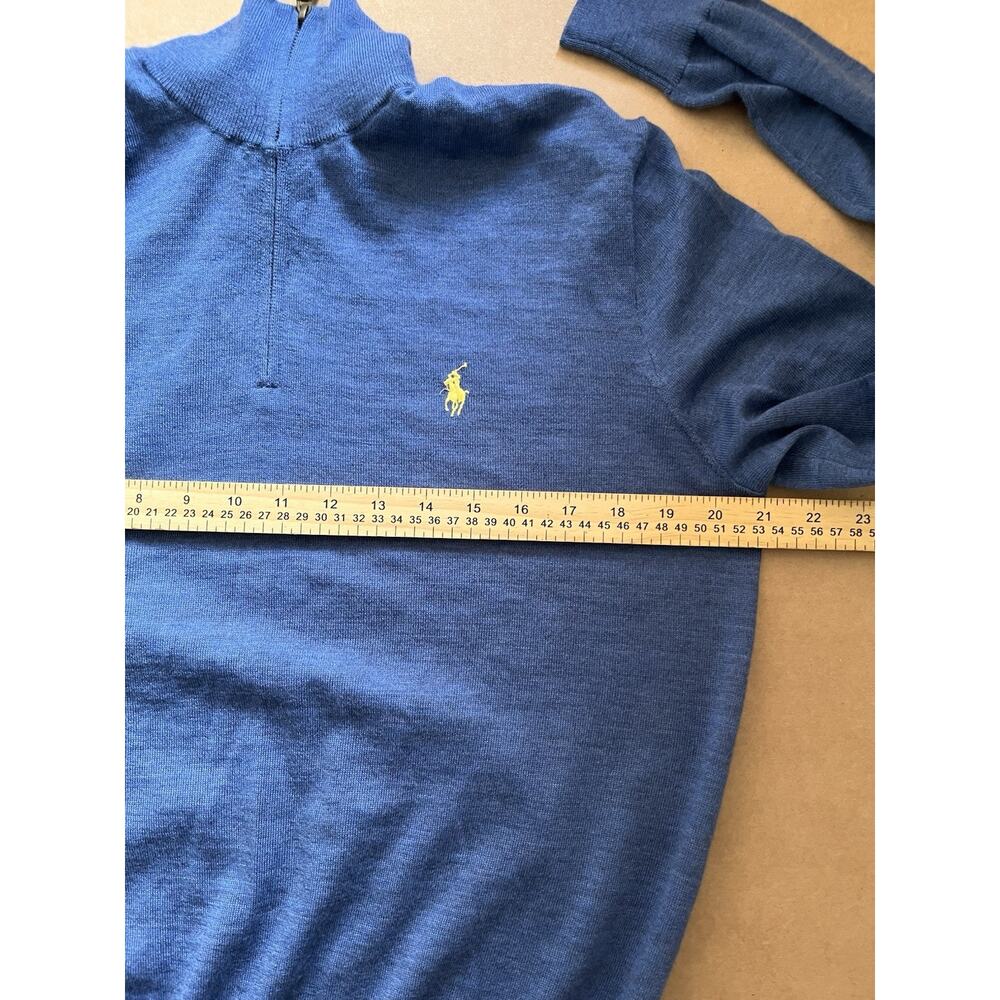 Polo Ralph Lauren Merino Wool Quarter Zip Sweater Heathered Blue M Italian Yarn - Picture 9 of 16